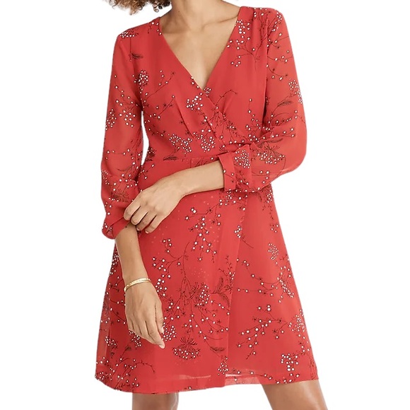 Madewell Dresses & Skirts - Madewell 14 Red Hazelwood Wrap-Front Mini Dress in Windswept Floral NWT P